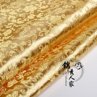 Vải thêu hình rồng màu vàng kim dùng may trang phục cổ điển Trung Hoa