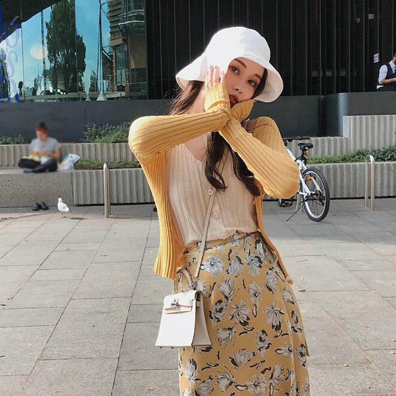 Áo dây nữ thiết kế sọc gân phối nút gài thời trang