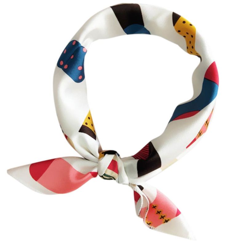 Khăn Quàng Cổ Vải Satin 48x48CM In Họa Tiết Chấm Bi / Lông Vũ Nhiều Màu Kiểu Vintage Cho Nữ