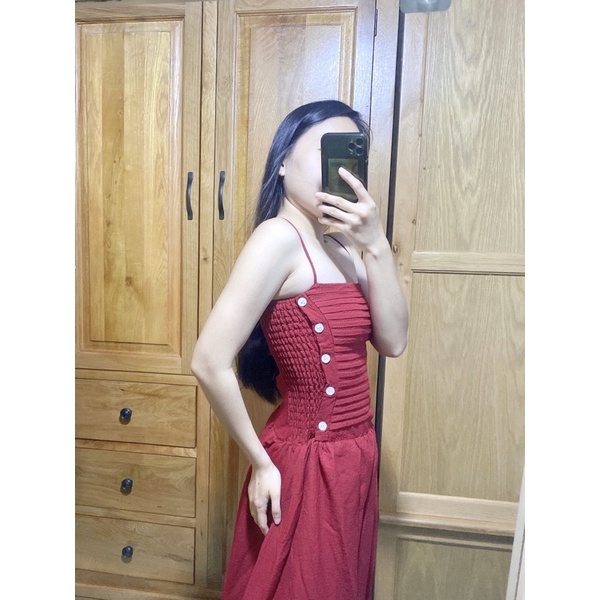 Đầm maxi 2 dây nhún sườn TK1209