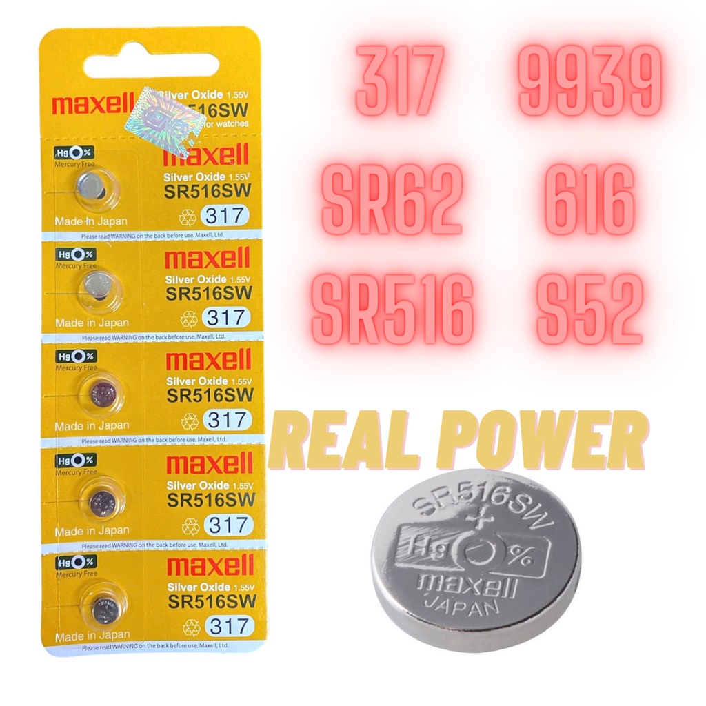 Pin Maxell SR516SW / 317 / 616 / 9939 / 280-58 / S52 / SR516 / SR62 / SB-AR Silver Oxide 1.55Volt (Made in Japan)