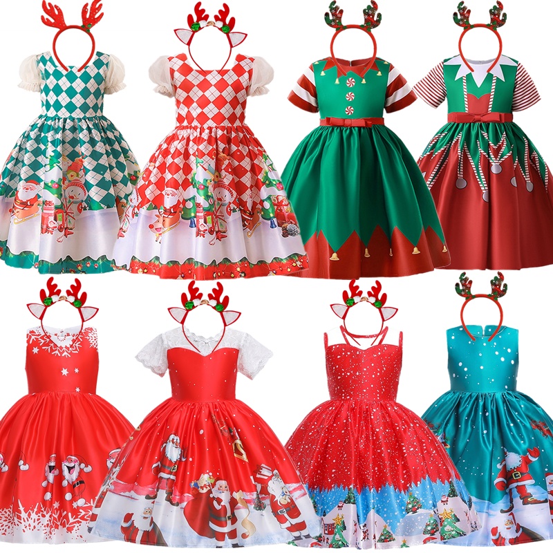 Đầm Hóa Trang Ông Già Noel Kèm Băng Đô Xinh Xắn Cho Bé Gái