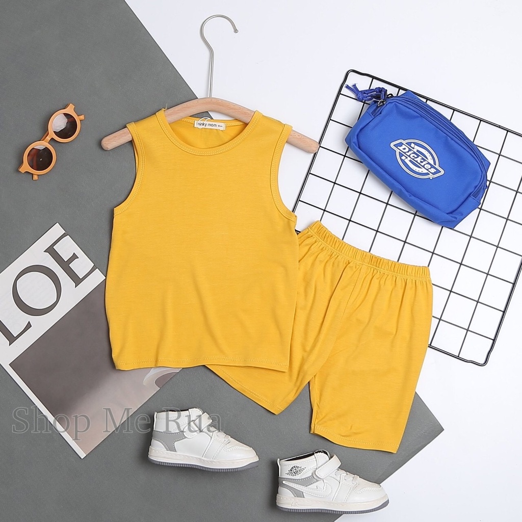 Đồ Bộ quần áo ba lỗ cho bé trai bé gái trơn xuân hè. Hàng Minky Mom. Cả bộ quần áo , bé 9-27kg. BL14