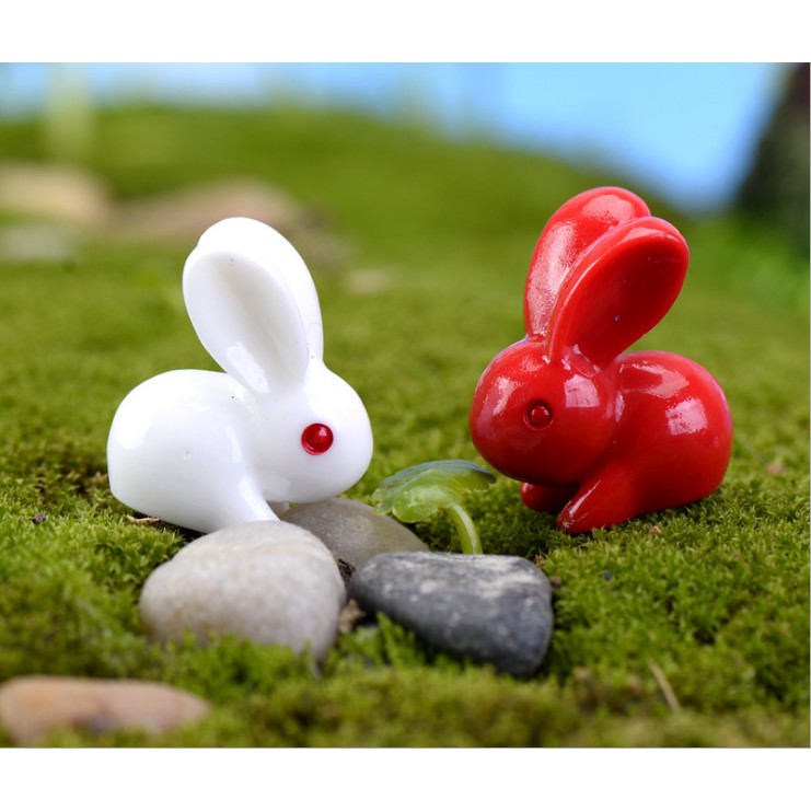 Mô hình thỏ ngọc Trắng và Đỏ siêu cute trang trí tiểu cảnh