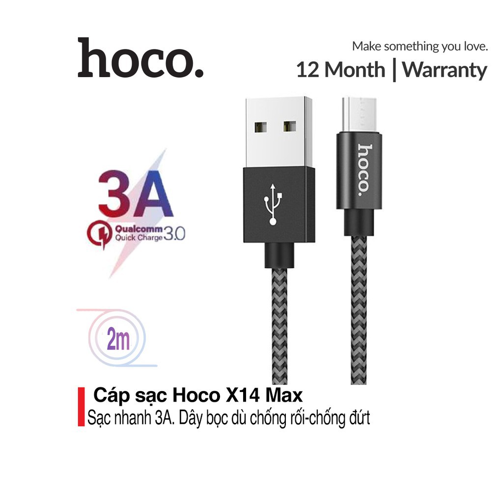 Dây sạc nhanh iphone hoco X14 MAX dây dù chống đứt Cho ipad sạc dự phòng tai nghe Bluetooth Airpods - Phụ Kiện Vi