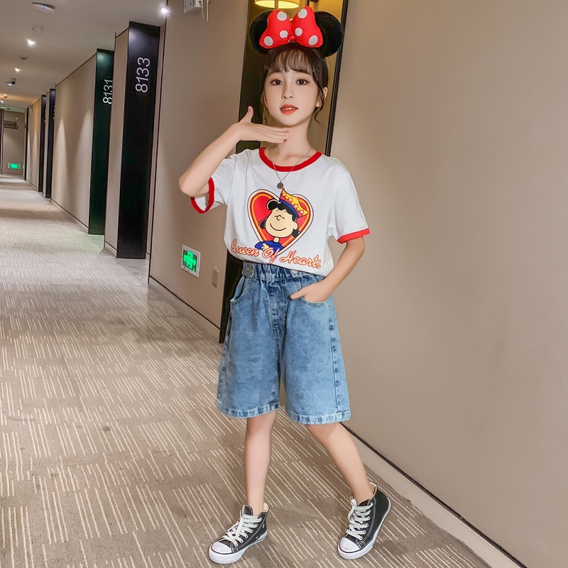 Bộ bé gái áo thun+quần jean quần bò đùi ngố BV50 size 110-160 12-45 kg thời trang trẻ em hàng quảng châu