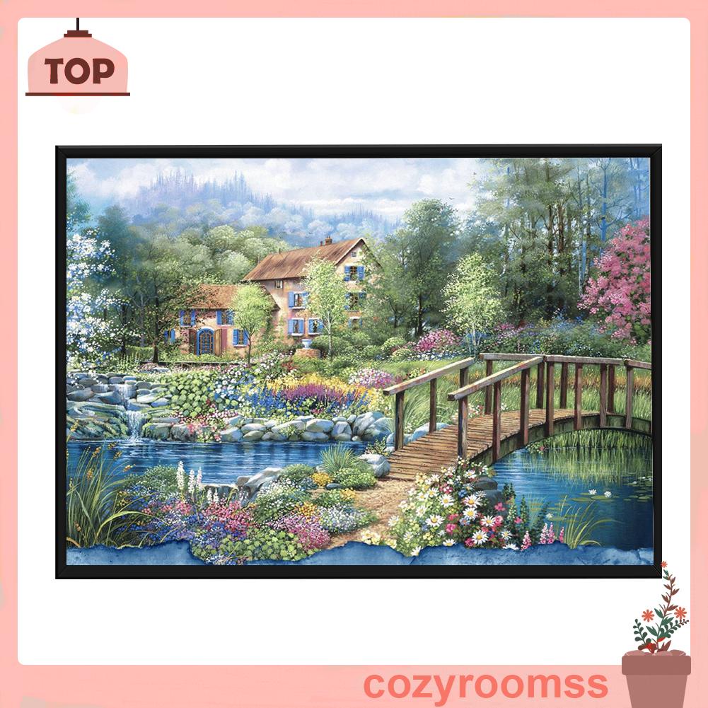 (canvas no printing)  Bộ Tranh Thêu Chữ Thập 14ct Diy Hình Biệt Thự Trong Rừng
