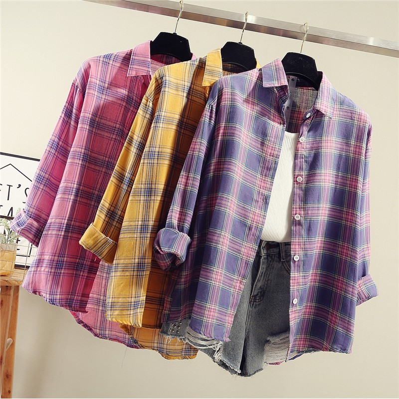 Áo sơ mi nữ tay dài sọc caro