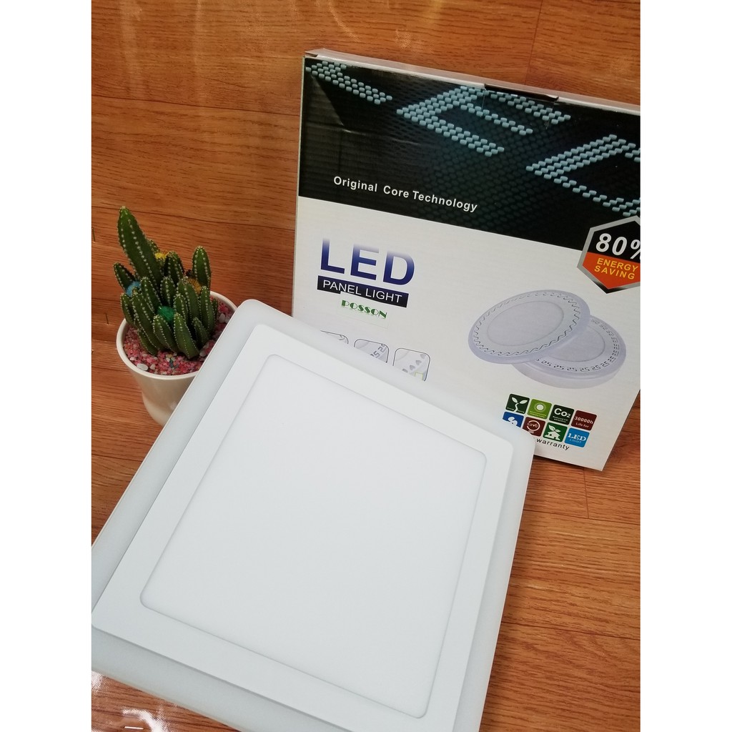 Đèn Led ốp trần vuông 24w ( 18w +6w) ốp nổi 2 màu 3 chế độ s trắng+viền s màu Posson LP-So18+6xdel