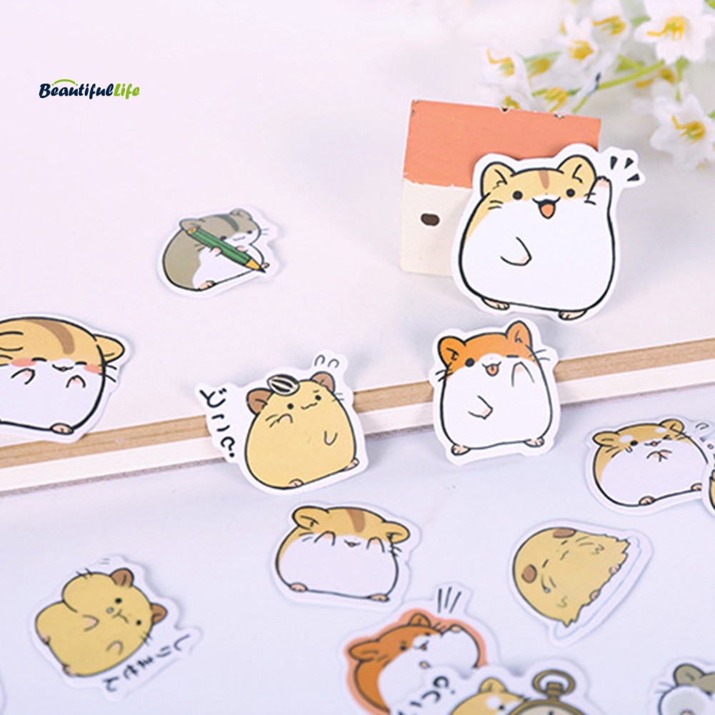 Set 40 Sticker Dán Trang Trí Hình Chuột Hamster / Mèo / Gấu Trúc Dễ Thương