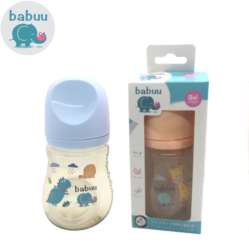 [Được chọn núm S,M,L,LL] - Bình sữa PPSU Babuu baby Nhật bản 90ml/210ml/270ml (tặng kèm một núm ti)