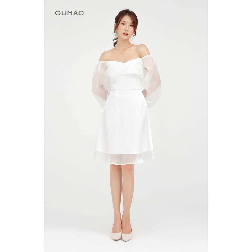 [Mã WABRGU50 giảm 10% đơn 250K] Đầm xòe nữ xếp ngực cổ U màu trắng hở vai quyến rũ GUMAC DB5110 | BigBuy360 - bigbuy360.vn