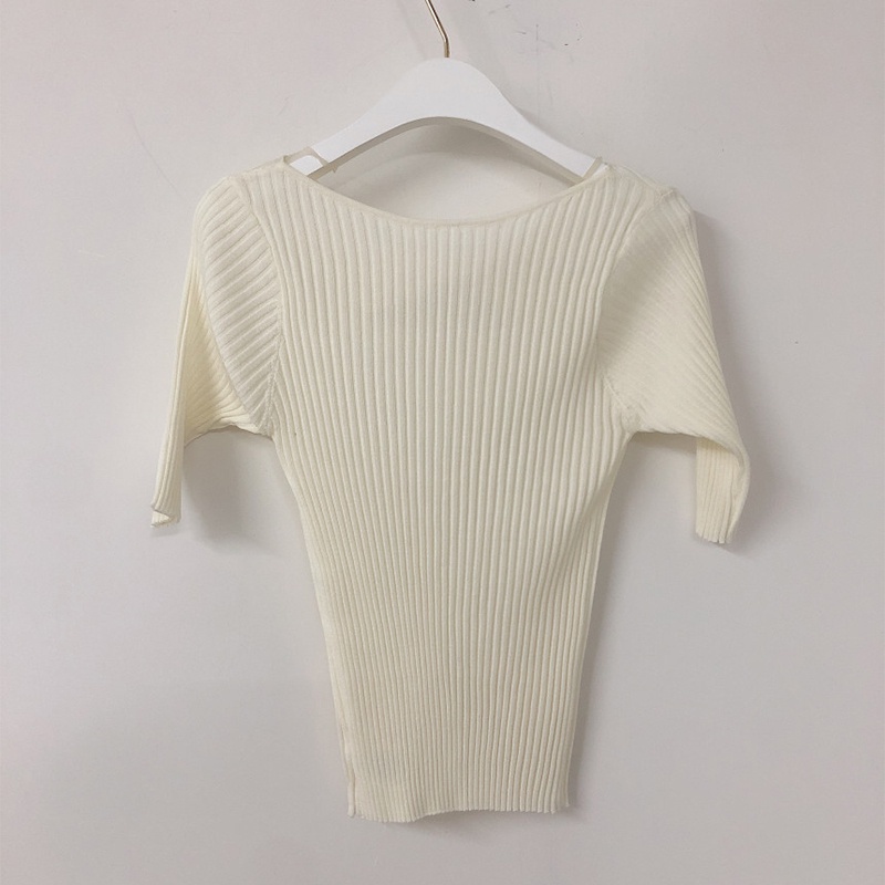 Áo Dệt Kim Tay Lửng Cổ Tròn Màu Sắc Trơn Thời Trang Mùa Hè Cho Nữ