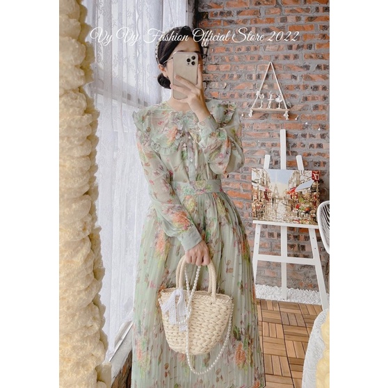 Set váy hoa chân váy dập ly vintage sang chảnh vy fashion