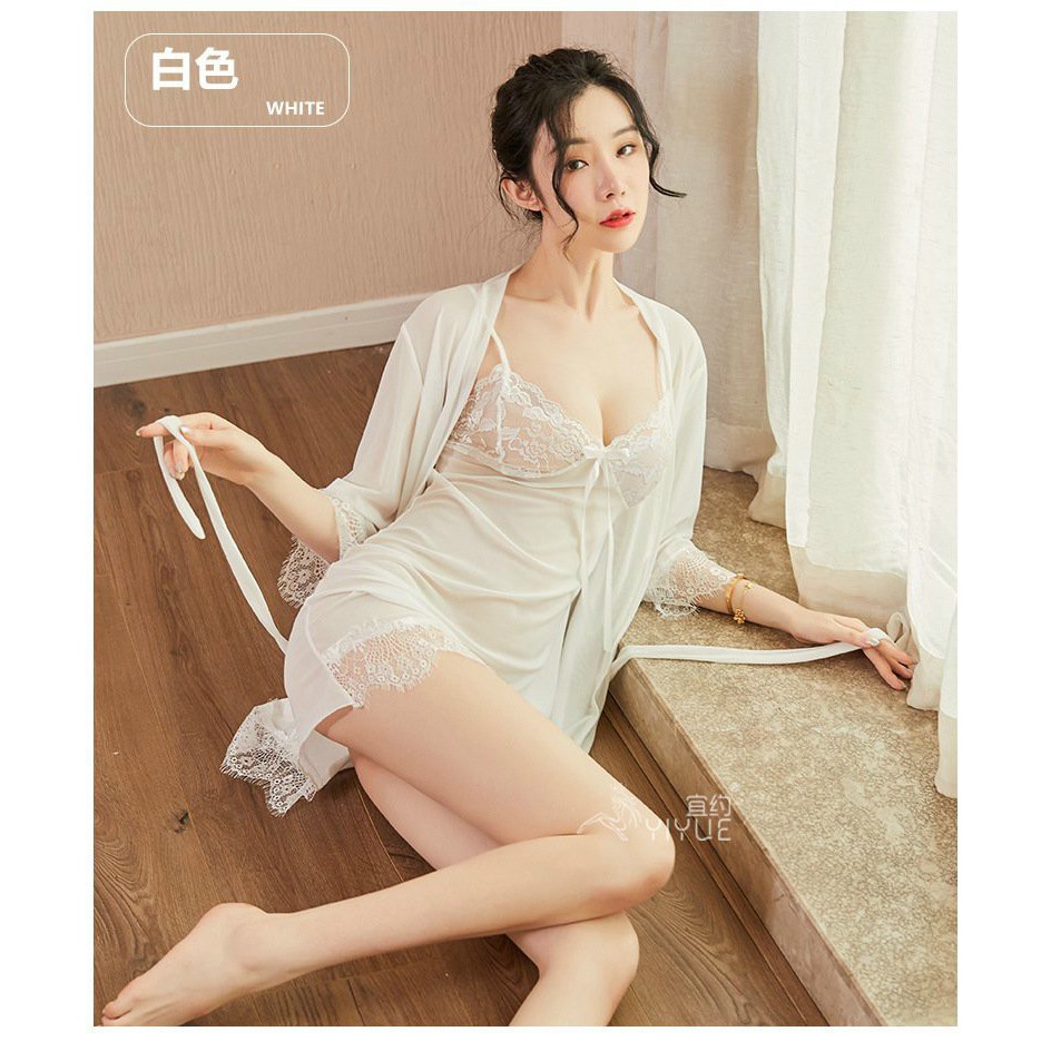 (M.83) Set váy ngủ kèm áo choàng ren sexy cao cấp Đầm mặc nhà gợi cảm quyến rũ | BigBuy360 - bigbuy360.vn