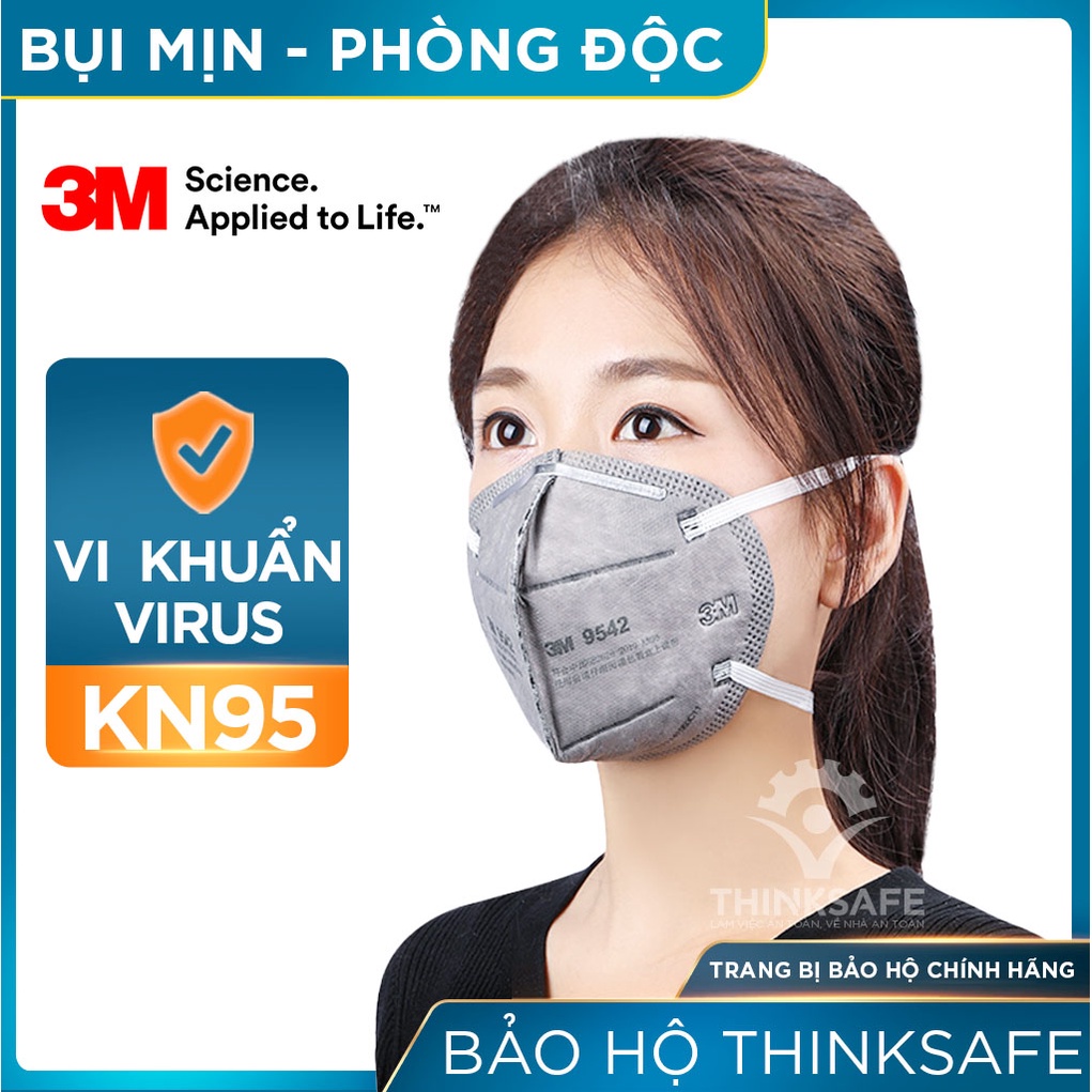 Khẩu trang N95 3M Thinksafe, thiết kế 3d, không đau tai, màu đen n94 đẹp, vải kháng khuẩn, dùng cho y tế - 3m 9542