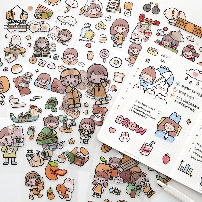 Set 20 miếng dán SWEEJAR chống thấm nước họa tiết hoạt hình dễ thương trang trí bình nước / điện thoại