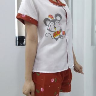 Bộ pizama đùi voan lụa in Hình chuột con