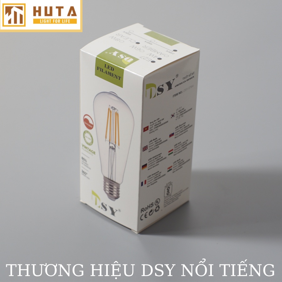 Bóng Đèn Led Trang Trí HUTA Edison ST64 4W Dimmer Điều Chỉnh Độ Sáng, Ánh Sáng Vàng Vintage, Decor Quán Cà Phê, Nhà Hàng