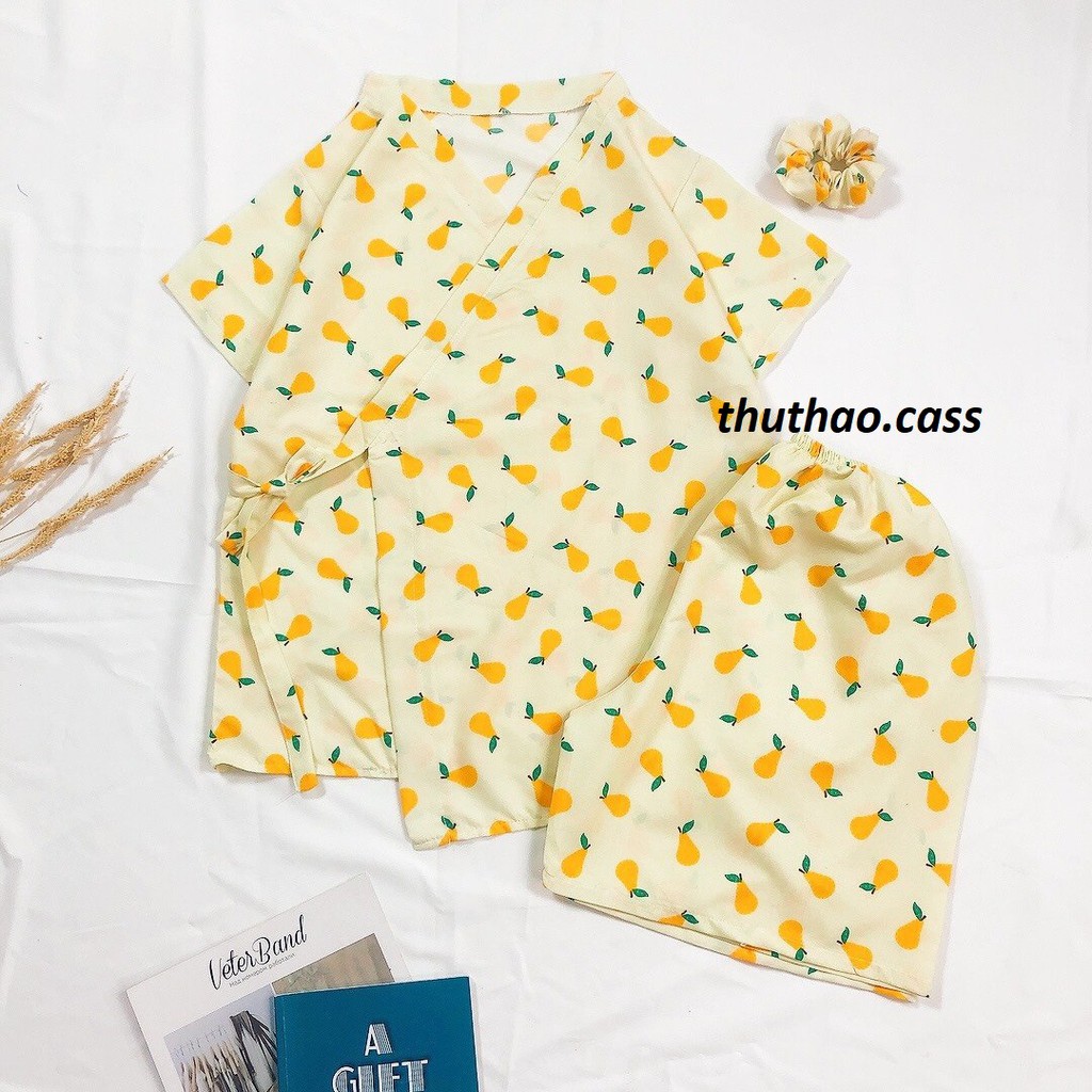 Bộ ngủ pijama kimono tay ngắn quần đùi cột dây mát mẻ cho mùa hè- update mẫu mới.