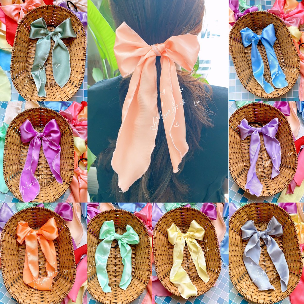 [Tím.Little]{Ảnh thật}CỘT TÓC NƠ DÀI SATIN MÀU PHONG CÁCH TIỂU THƯ- THỜI TRANG NỮ SCRUNCHIES