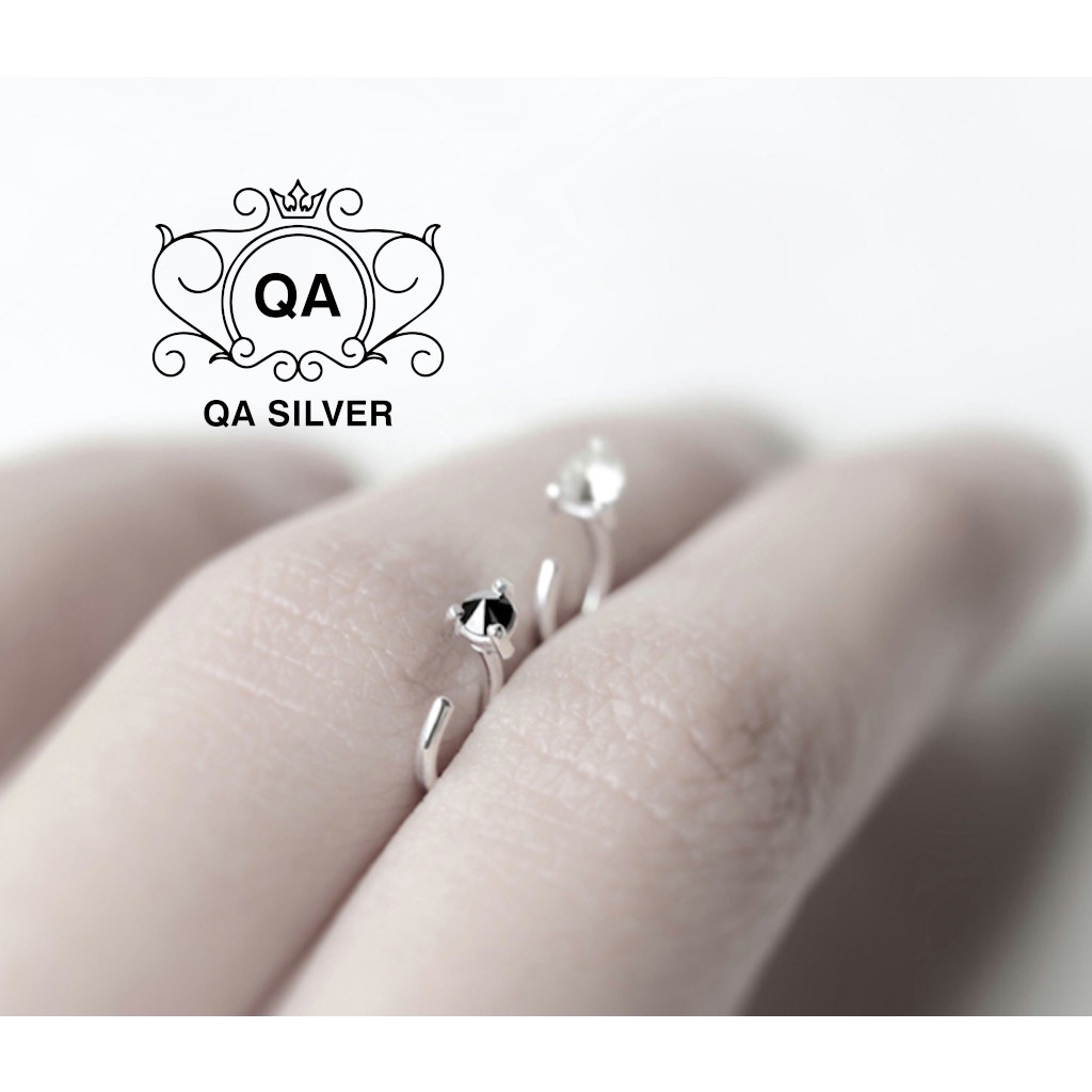 Khuyên tai bạc 925 nam nữ bông móc chữ C đính đá 3 chấu đen trắng S925 EARCUFF Silver Earrings QA SILVER EA180405