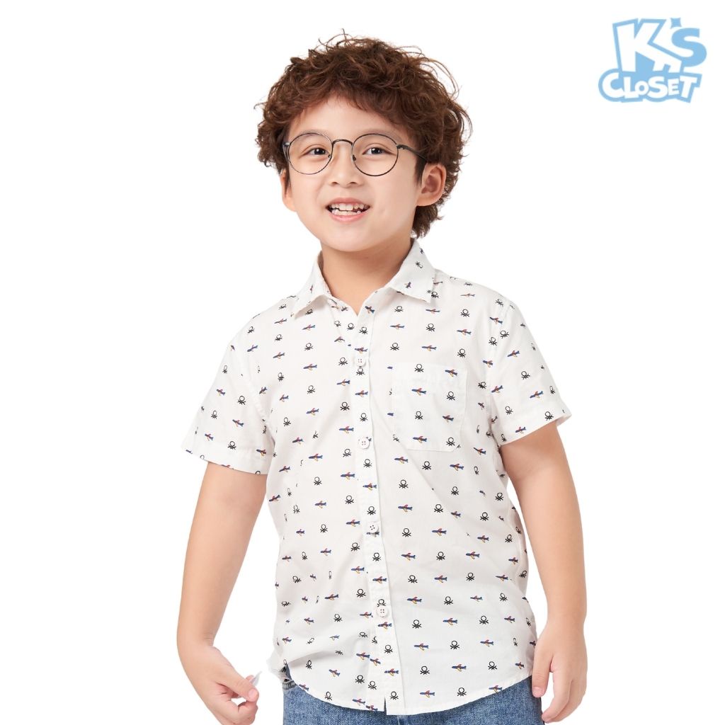 Áo sơ mi cộc tay K'S CLOSET dành cho bé trai thiết kế cổ đức, hoạ tiết nhỏ E052TWS TMĐT