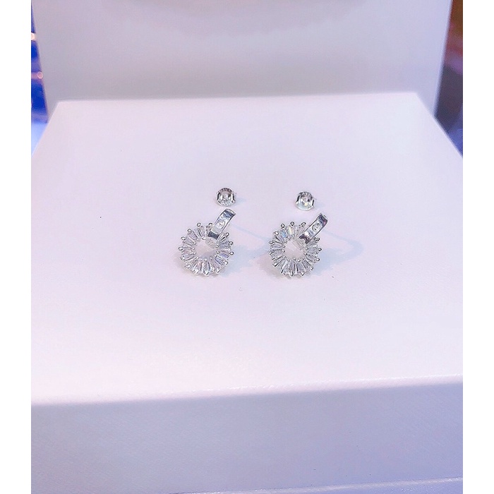 Bông tai bạc nữ Cater nạm đá tròn bạc ta cao cấp Minh Tâm Jewelry