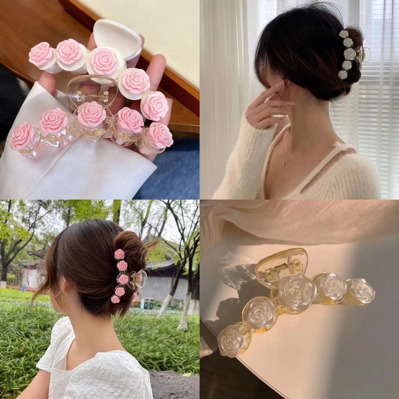Kẹp tóc nhựa cứng tiểu thư Hàn Quốc kẹp tóc nữ màu hồng trái tim hình nơ trái đào hình hoa