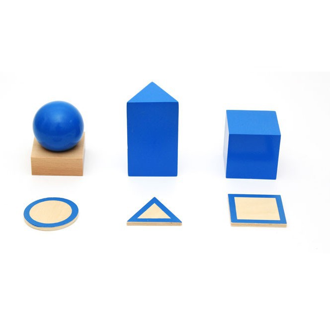 Hộp khối hình học màu xanh kèm đế ( The Geometic Solids ) - Giáo cụ Montessori