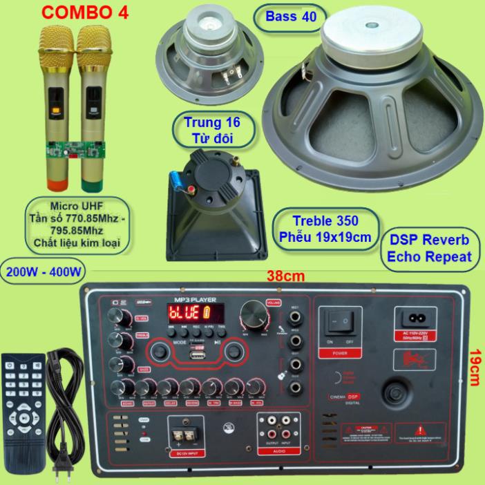 Mạch loa kéo 4 tấc đơn 3 đường tiếng Reverb DSP chạy FET công suất 200W 8 ôm – 400W 4 ôm - VR Ngang