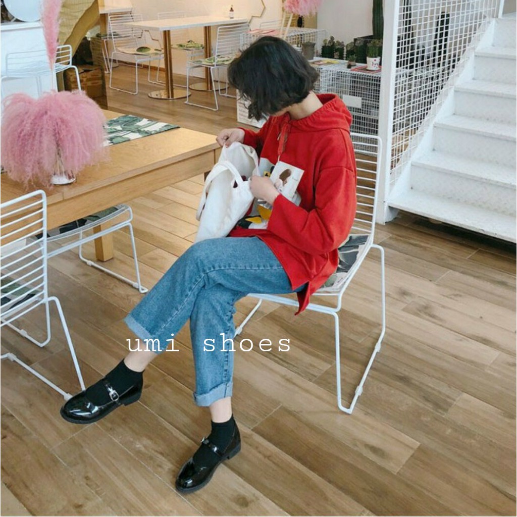 [NOWSHIP HN] Giày nữ Mary Jane da bóng đế 3 phân vintage retro mũi vuông đơn giản đi học xinh xắn đẹp mới hot UMI SHOES