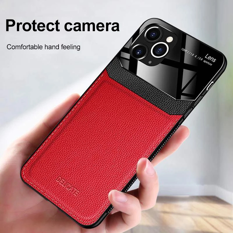 iPhone 13 Pro Max 12 Mini 11 XS Max XR 6 6S 7 8 Plus SE 2020 Luxury Leather Mirror Glass Case Hybrid Shockproof Slim Soft Cover