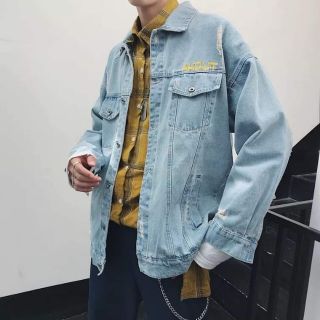 [Size M,L,Xl] áo khoác jean nam in chữ xanh nhạt