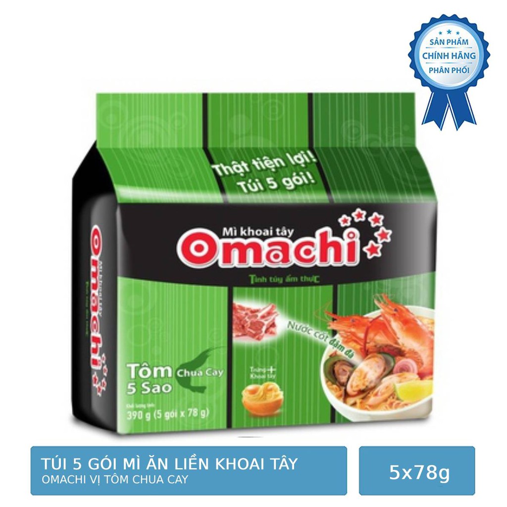 Lốc 5 Gói Mì khoai tây Omachi Tôm Chua Cay Gói 78g