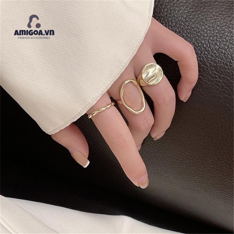✨✨Nhẫn Ba Món Thiết Kế Rỗng Kiểu Hình Học Rỗng Dành Cho Nữ