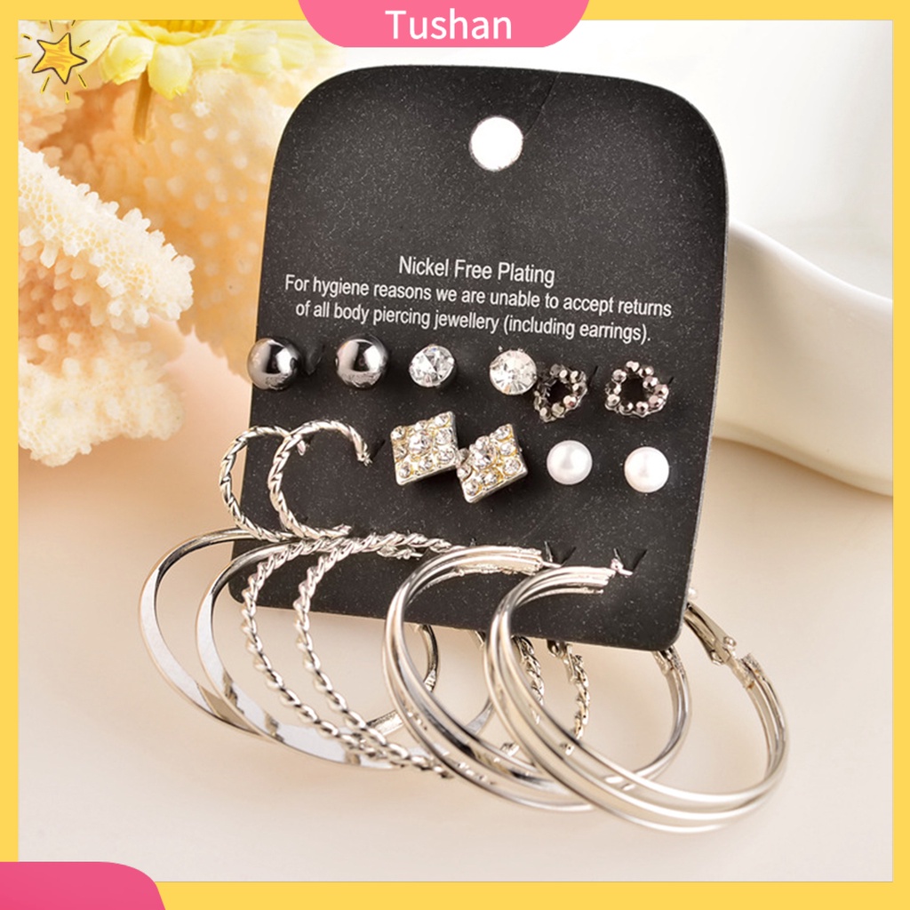 Set 9 đôi khuyên tai hợp kim đính đá thời trang nữ tính