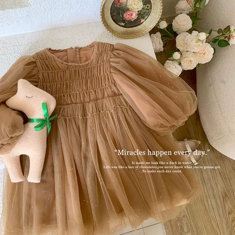 Váy Voan Công Chúa 2 Lớp Màu Nâu Tây- Phong Cách Hàn Quốc