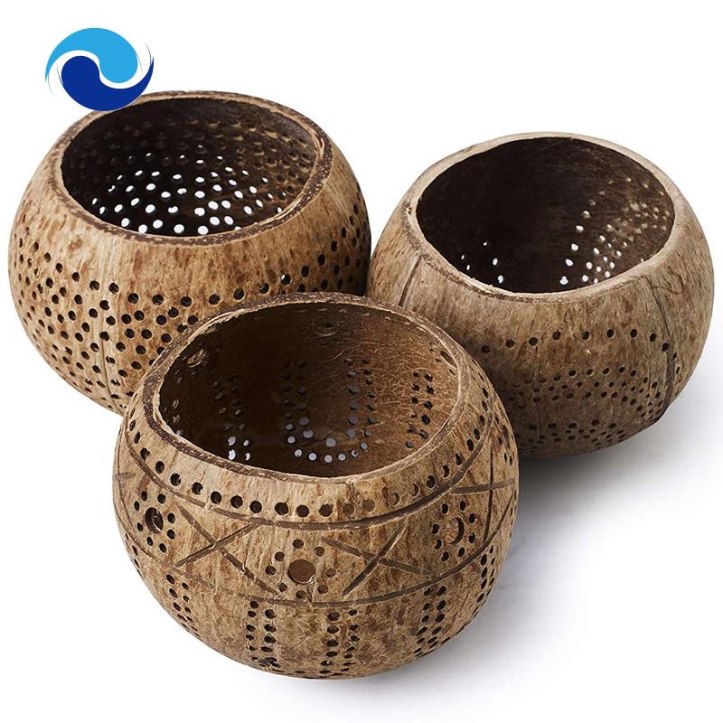 Đế Nến Bằng Gỗ Dừa (Bộ 3 Cái) Với Nến Thơm Dừa - Trang Trí Boho
