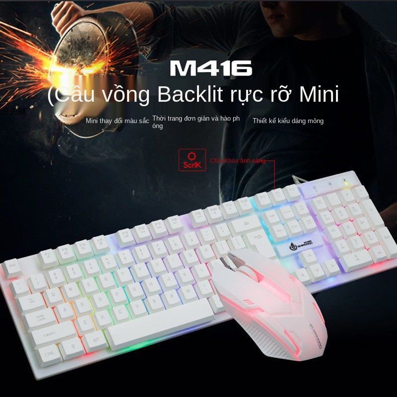 Bàn phím chơi game dạ quang, chuột, cảm ứng cơ, ăn gà, game, máy tính để bàn, USB có dây đen trắng đa năng | BigBuy360 - bigbuy360.vn