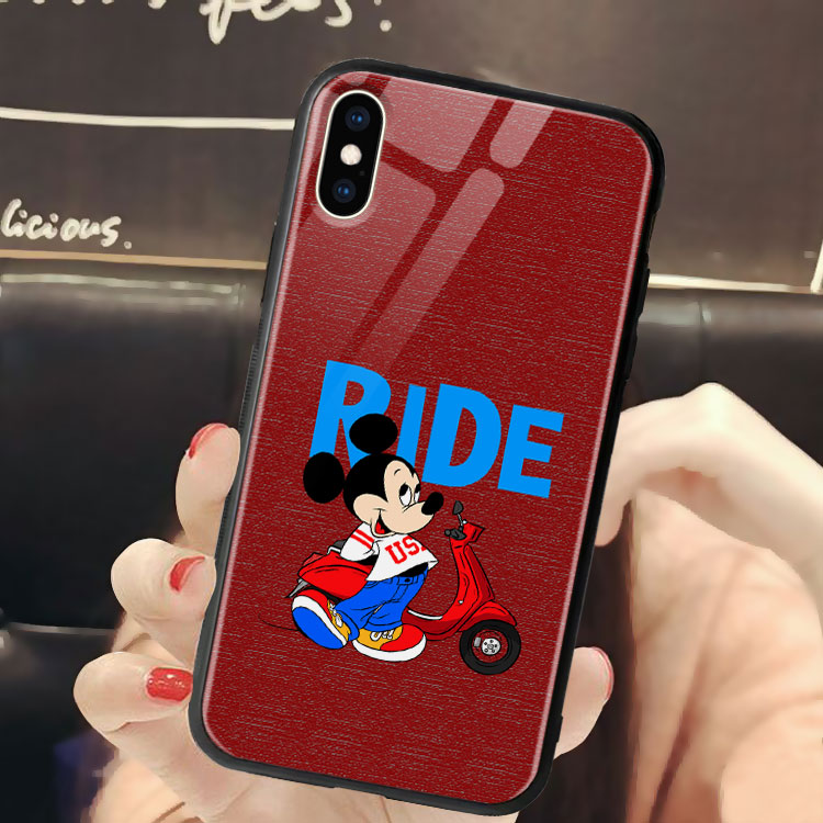 Ốp Lưng Kính Cường Lực Iphone In Hình Mickey Ride IPBOX Cho Iphone Se/6S/6S/6/6/S/7/8/Plus/Xs/Max/Xr/X/11/ProMax