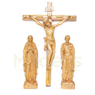 Tượng Gỗ Công Giáo | Thánh Giá 75cm, Mẹ Maria 40cm, Thánh cả Giuse 40cm | Gỗ Pơ Mu