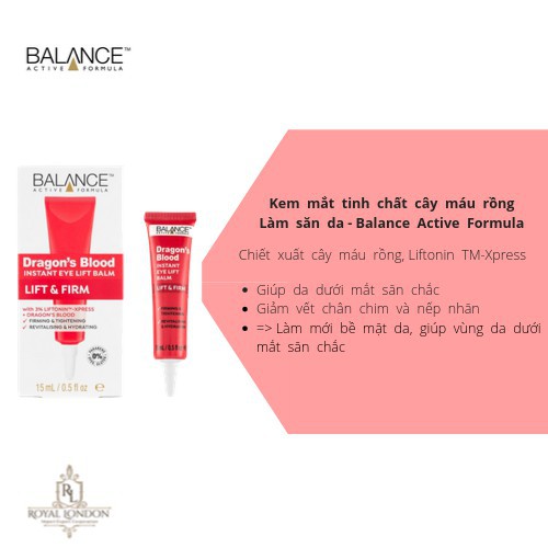 Kem Dưỡng Mắt Balance Chiết Xuất Cây Máu Rồng Giúp Căng Da Mắt Dragon's Blood Instant Eye Lift Balm 15ml - Khongcoson