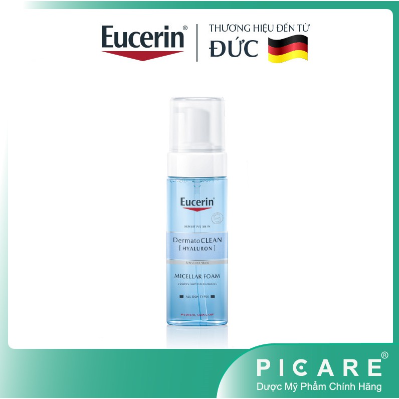 Eucerin Bọt Tẩy Trang Làm Sạch Dành Cho Da Nhạy Cảm Dermato Clean Hyaluron Micellar Foam 3 in 1 150ml