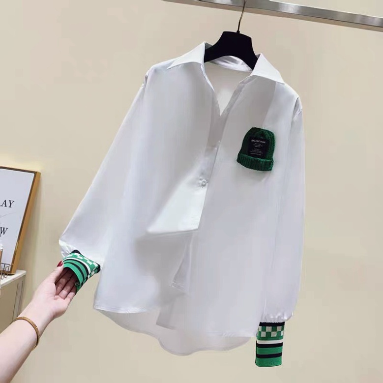 Áo sơ mi nữ mũ len phối tay áo sơ mi ulzzang TH163 0222