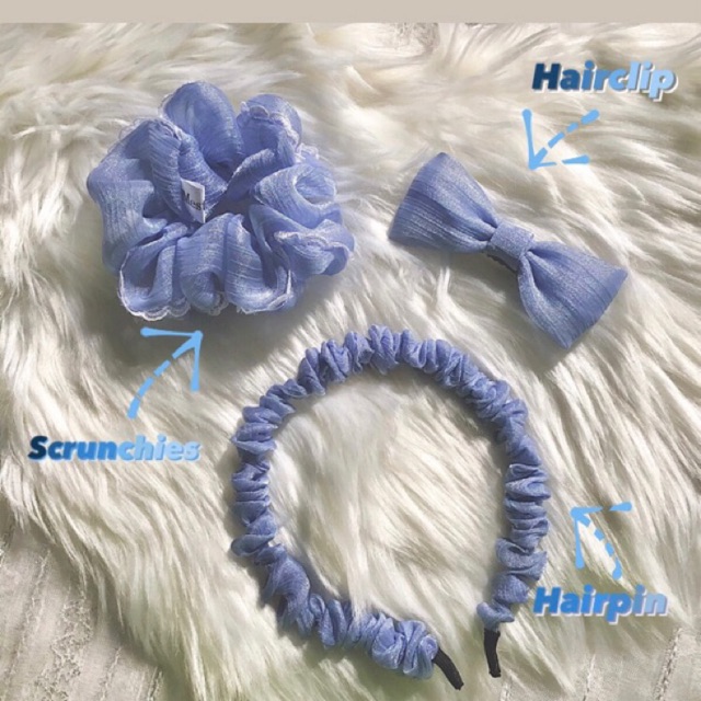 Scrunchies/ Cài tóc/ Kẹp tóc vân xước xanh dương