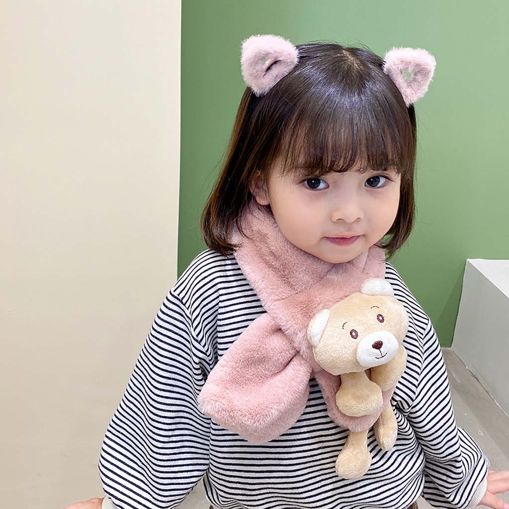 Khăn quàng cổ cho bé gái bé trai, khăn đeo cổ cho bé đính kèm gấu bông đáng yêu
