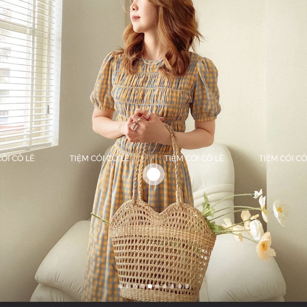 Làn cói tim đan thưa, túi xách đi biển phụ kiện decor chụp ảnh lookbook - Tiệm Cói Cô Lê