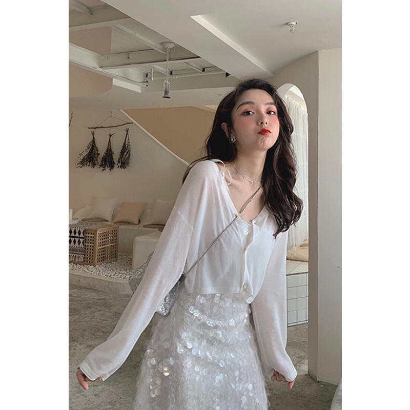 Áo cardigan cúc hoa siêu xinh, áo len mỏng khoác ngoài