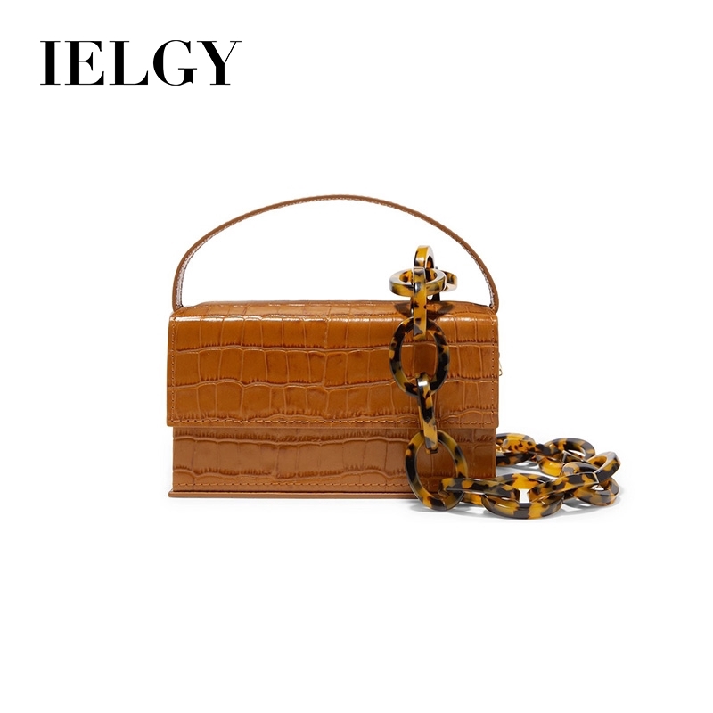Hộp cầm tay IELGY phối dây xích acrylic cỡ nhỏ họa tiết cá sấu